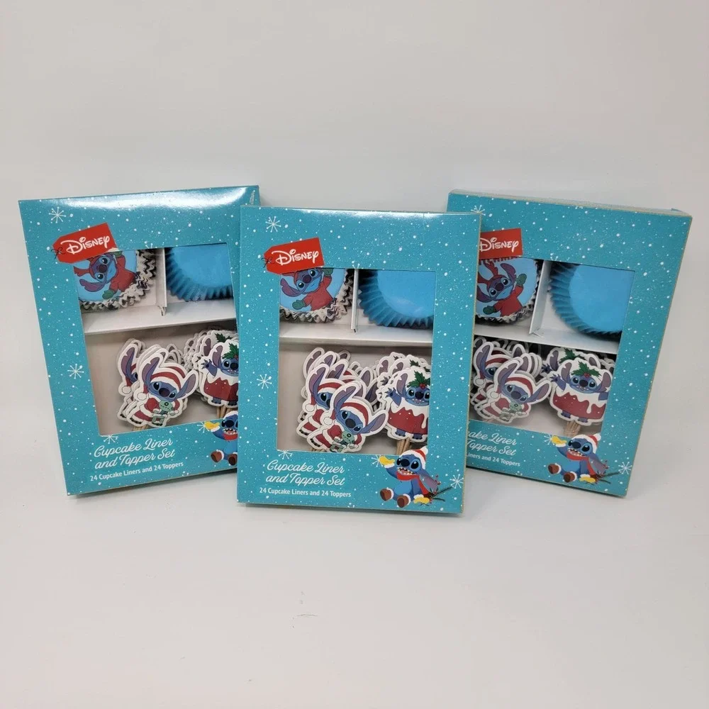 New! Disney Stitch Christmas Cupcake Liners & Toppers Set - 3 Packages